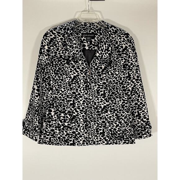 Blazer Jackets & Blazers - Leslie Stuart Womens White And Black Animal Print Full Zip Blazer Jacket Size 6